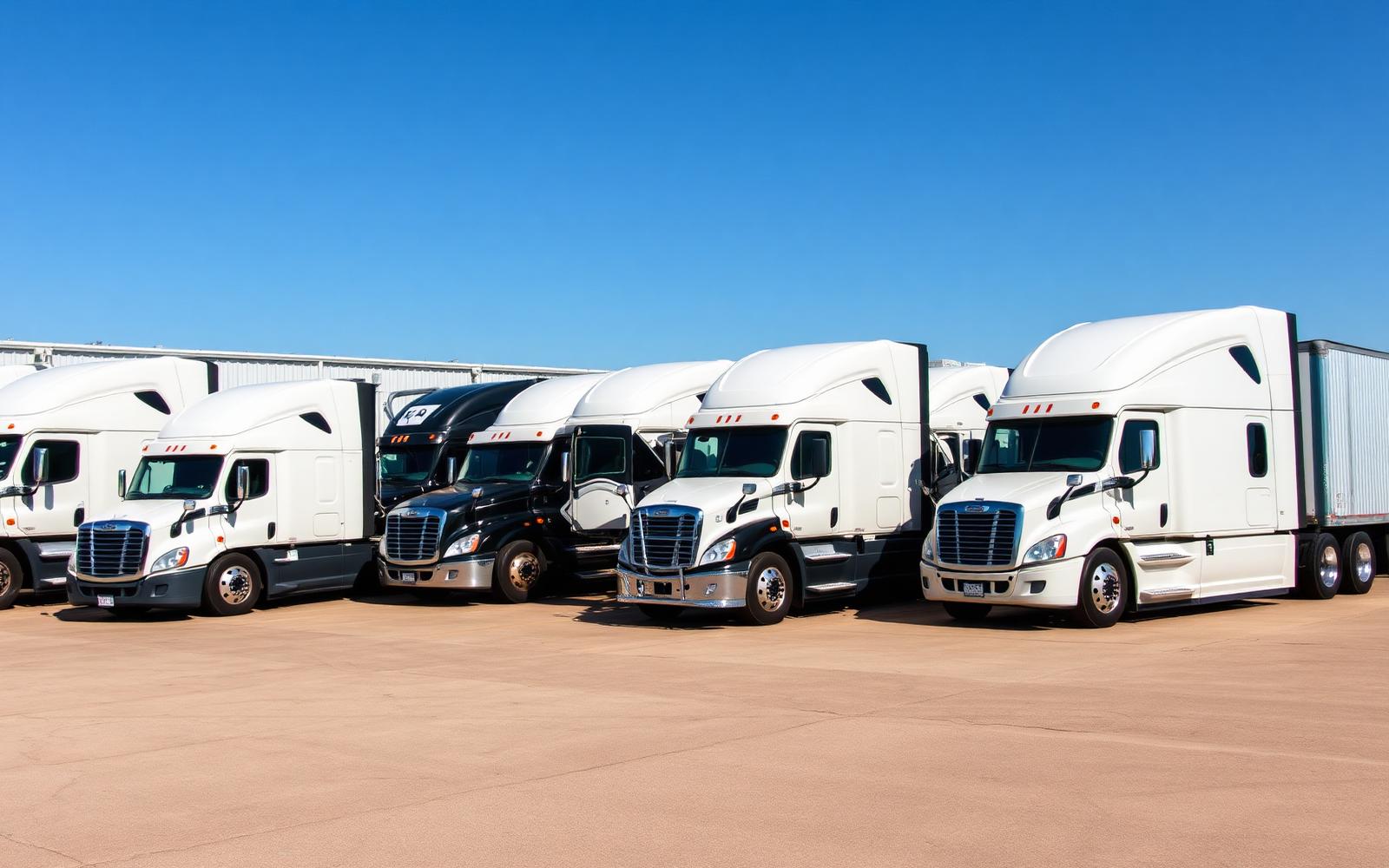 Modern semi truck fleet at a logistics yard